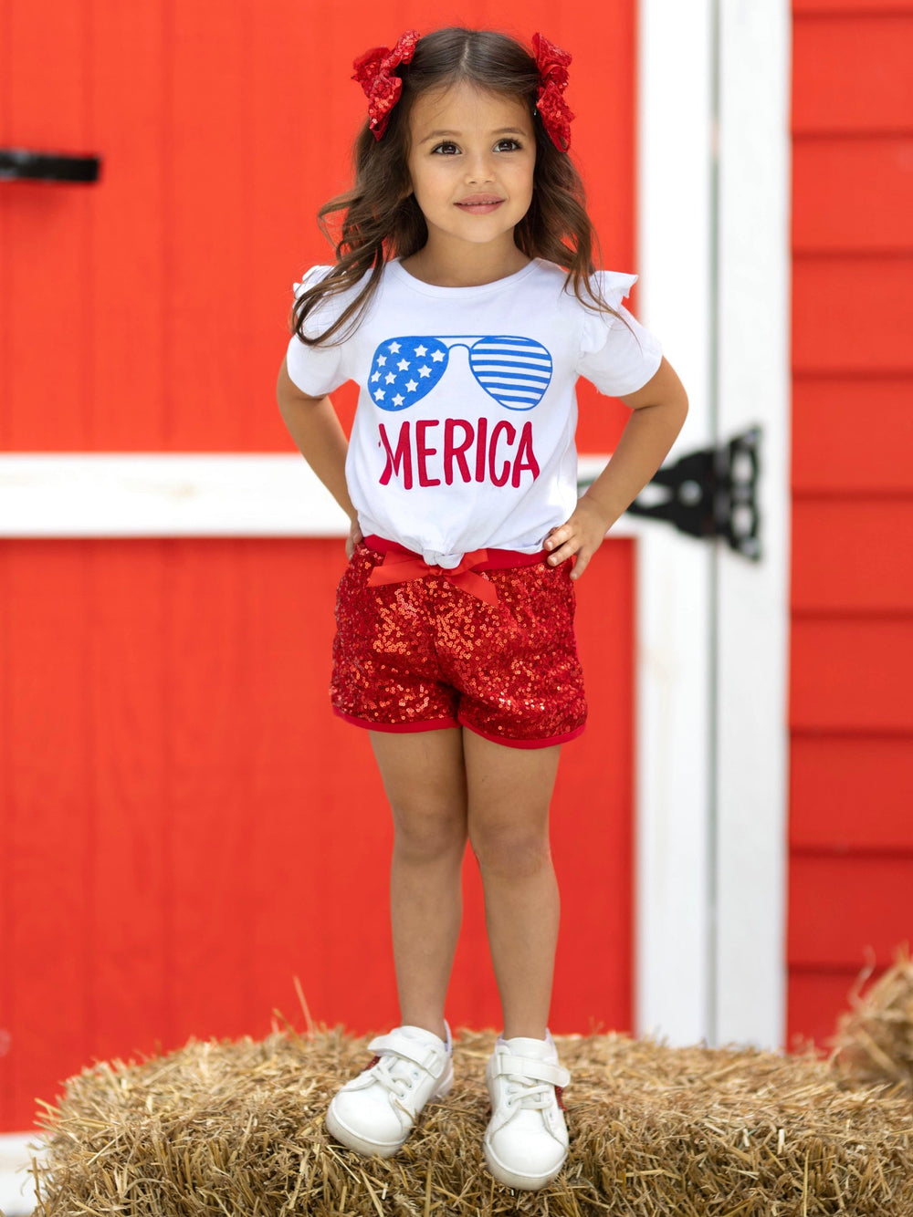 Mia Belle Girls Merica Top and Sequin Shorts Set | 4th of JulySets