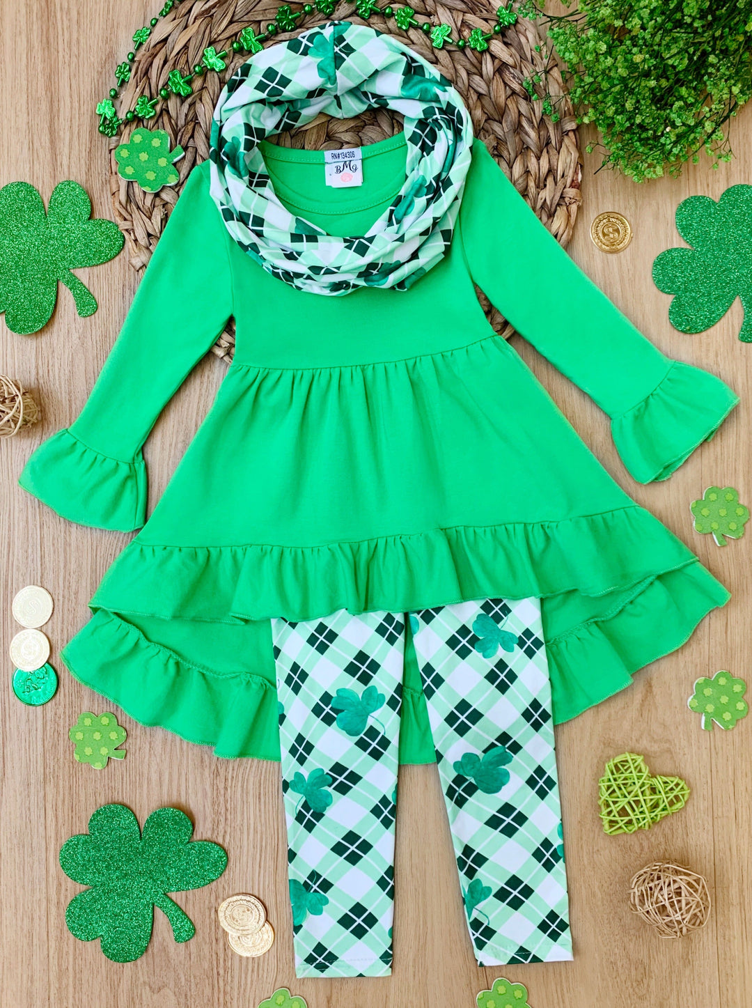 Mia Belle Girls St. Patrick's Day Tunic, Scarf, And Legging Set