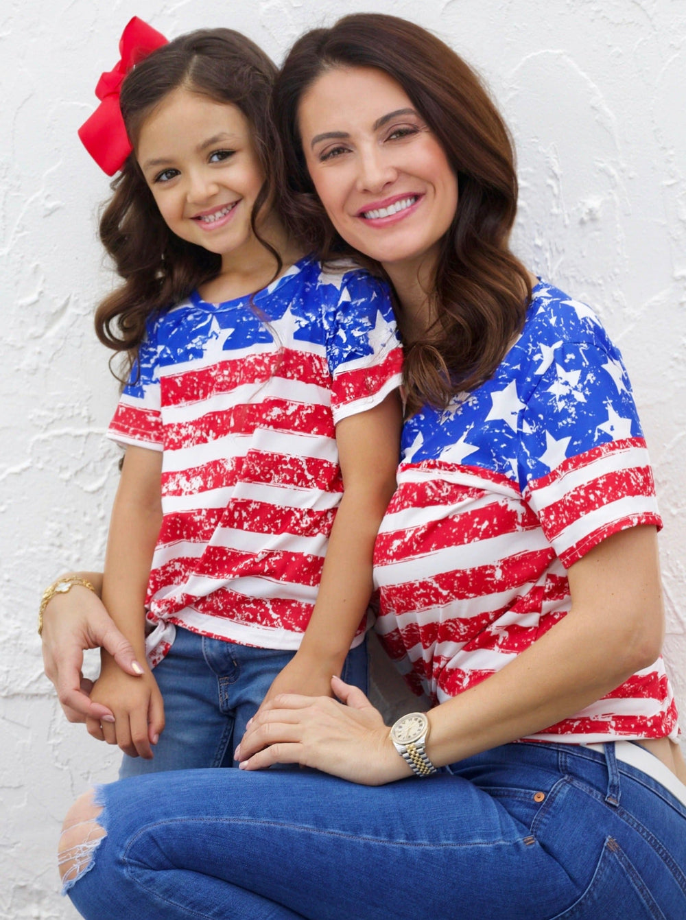 Mommy And Me 4th of July US Flag Knot Hem Top | Mia Belle Girls