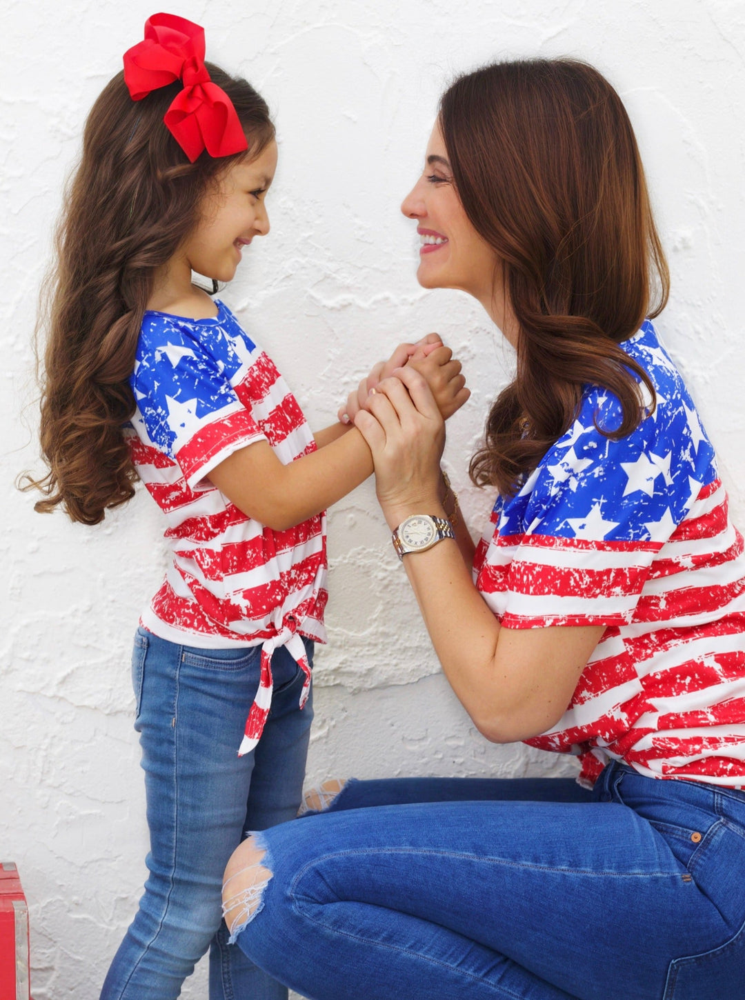 Mommy And Me 4th of July US Flag Knot Hem Top | Mia Belle Girls