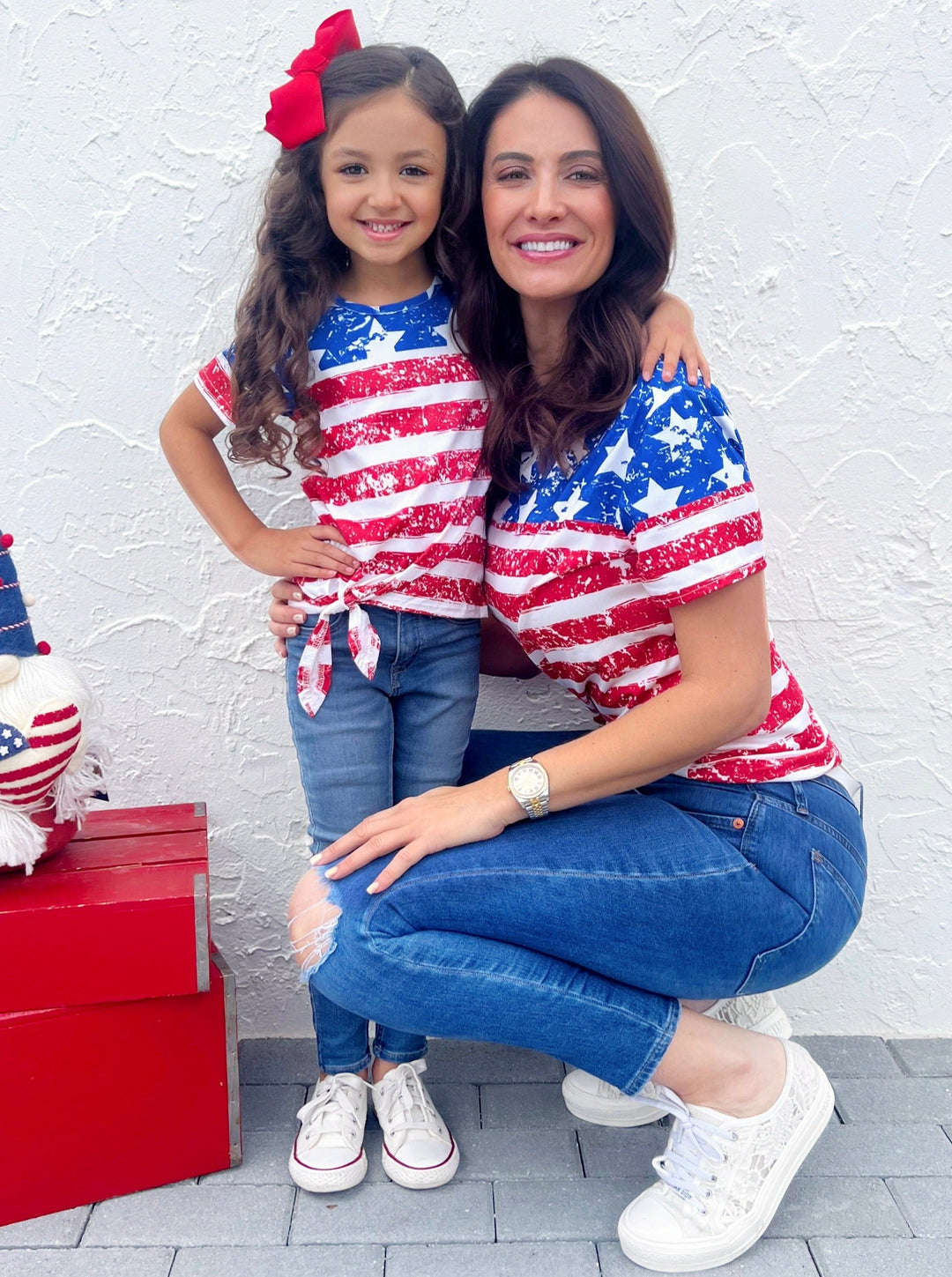 Mommy And Me 4th of July US Flag Knot Hem Top | Mia Belle Girls