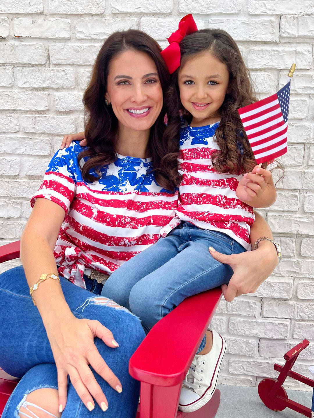 Mommy And Me 4th of July US Flag Knot Hem Top | Mia Belle Girls