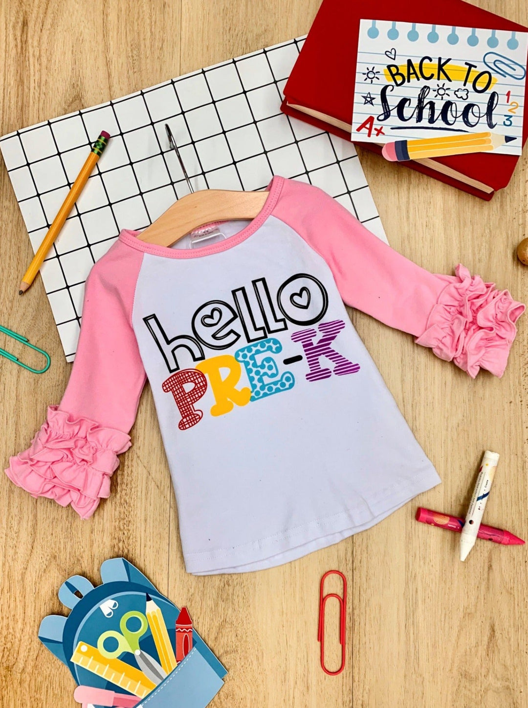 Hello Pre-K Ruffled Raglan Sleeve Top