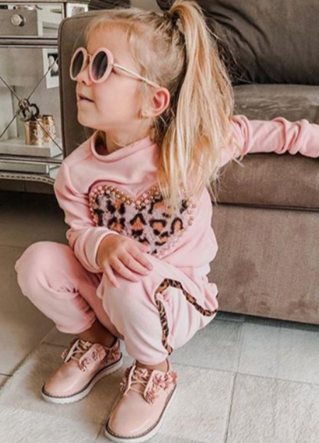 Girls Leopard Pearl Heart Jogger Set | Loungewear - Mia Belle Girls