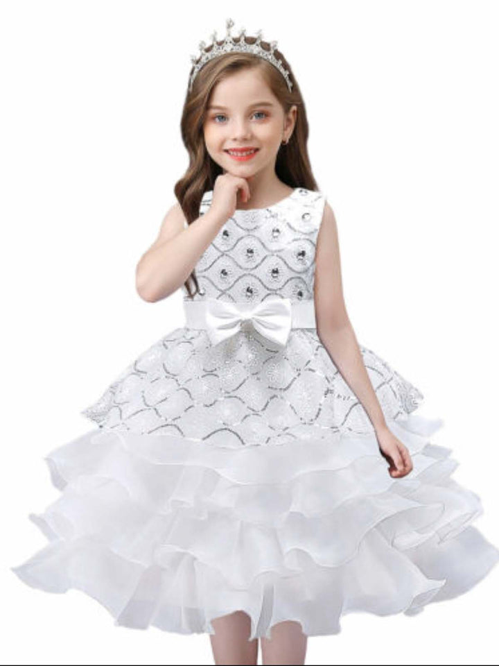 Girls Communion Dresses | White Jeweled Ruffle Tiered Princess Dress