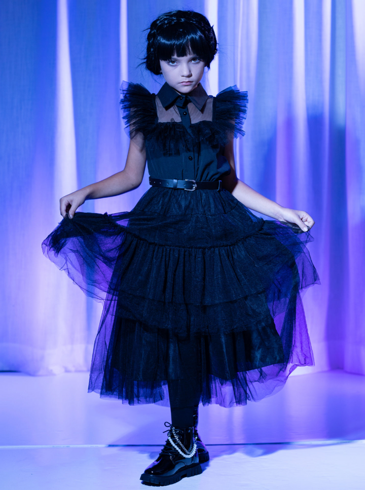 Girls Halloween Costumes | Prom Dance Wednesday Black Tulle Dress