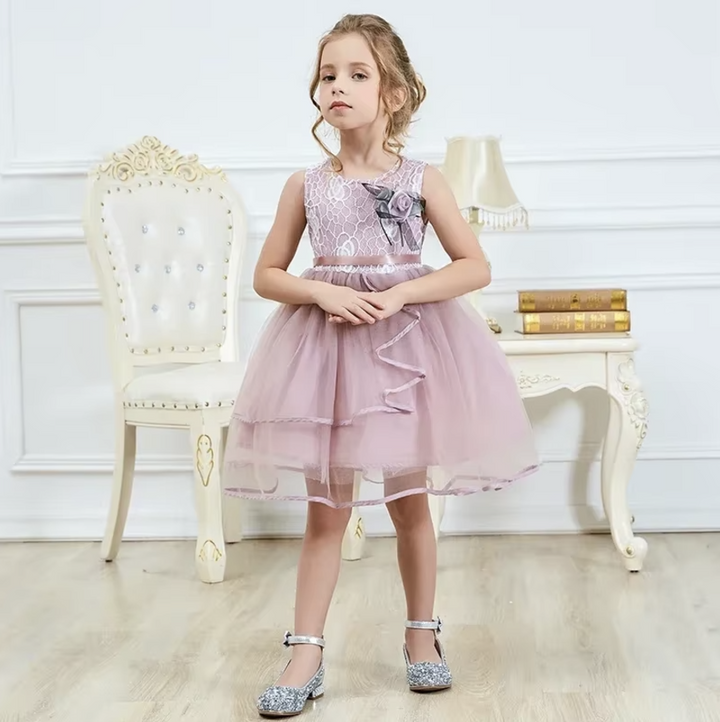 Elegant Lace and Tulle Flower Girl Dress with Ribbon Accent