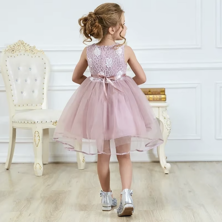 Elegant Lace and Tulle Flower Girl Dress with Ribbon Accent