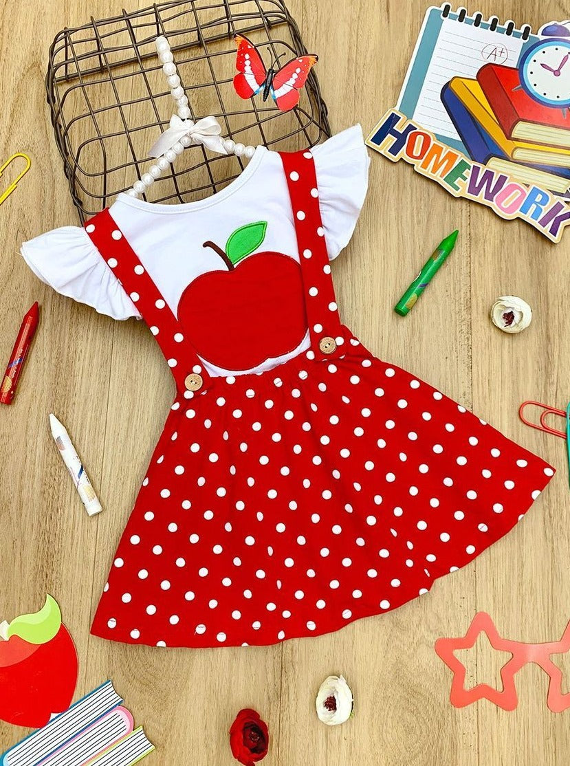 Teacher's Favorite Top & Polka Dot Pinafore Skirt Set