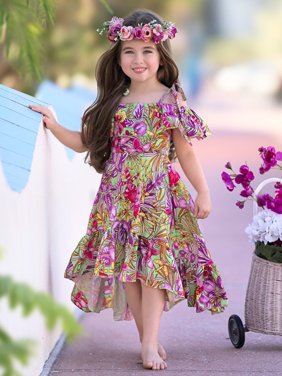 Tropical Paradise Hi-Lo Ruffle Dress