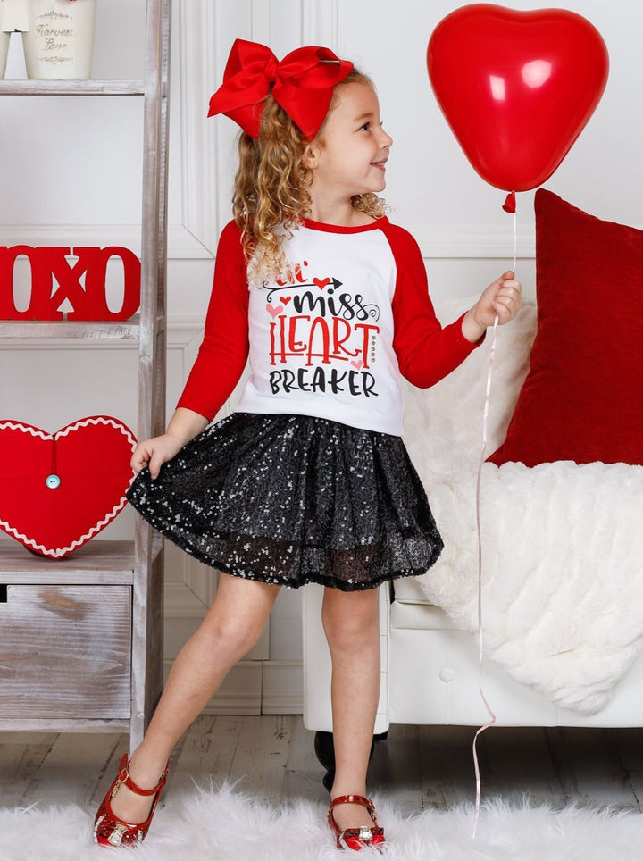 Girls Valentine's Day Lil’ Miss Heart Breaker Top & Sequin Skirt Set