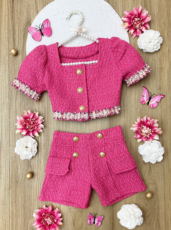 Mia Belle Girls Tweed Top And Short Set | Girls Spring Sets