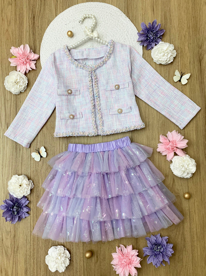 Mia Belle Girls Blazer And Tutu Skirt Set | Girls Preppy Chic Sets