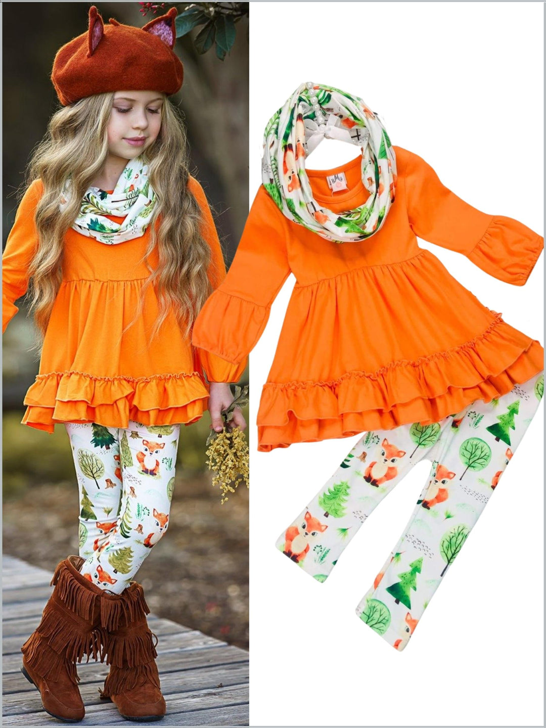 Little Girls Fall Outfits | Tunic Scarf & Legging Set | Girls Boutique