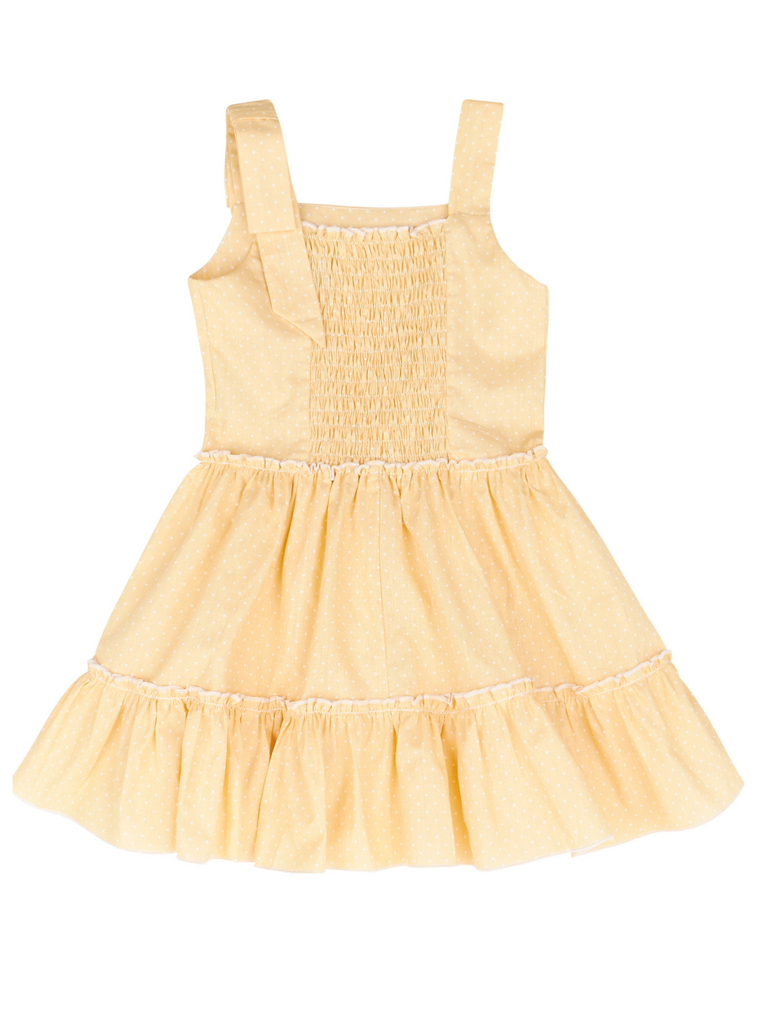 KidsCouture x Mia Belle Girls Yellow Polka Dot Smocked Ruffle Dress Size 5/10