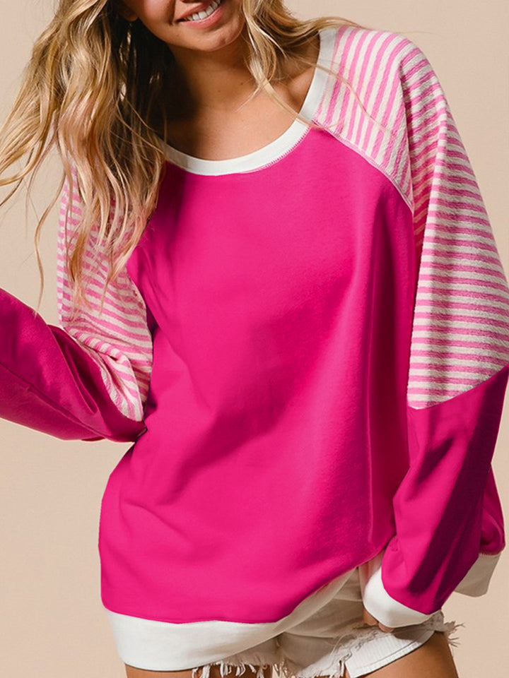 Womens Pink Striped Raglan Top