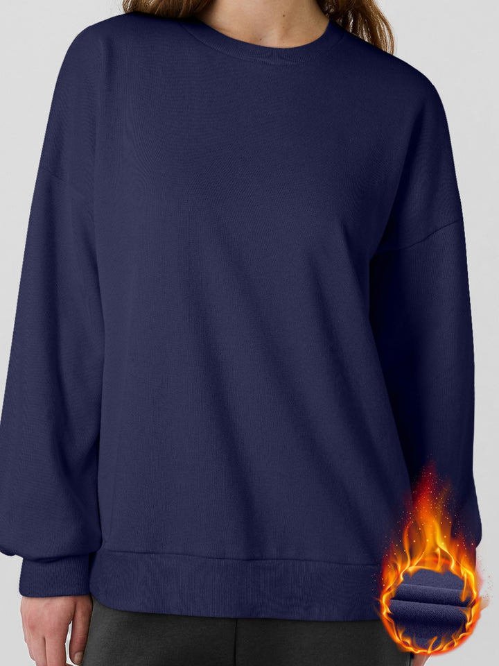 Womens Navy Fleece Lined Drop Shoulder Top