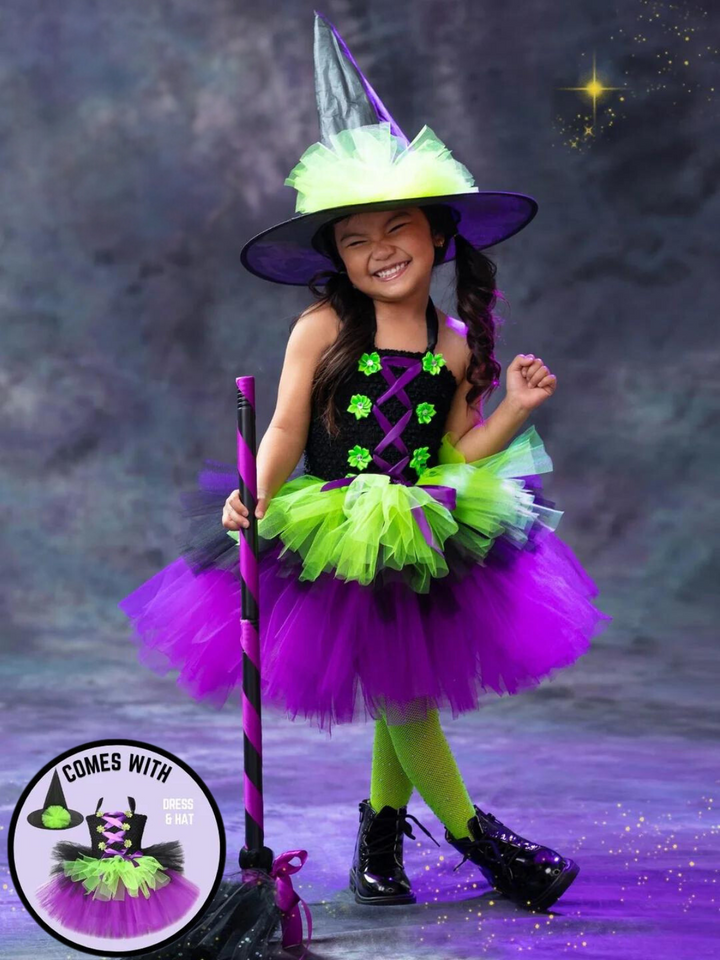 Girls Neon Witch Tutu Costume Set