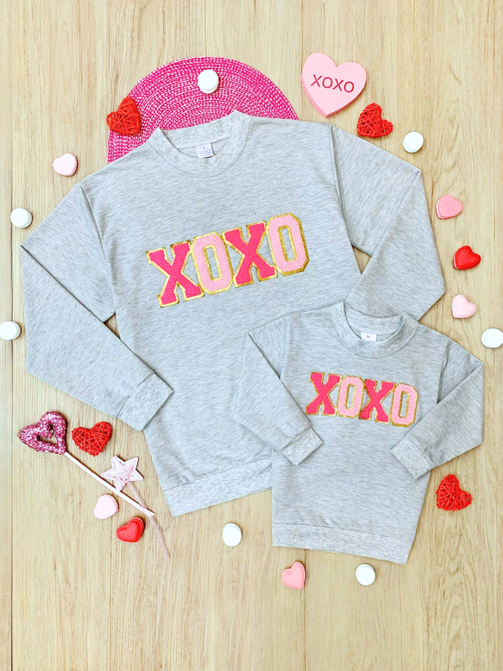 Mommy and Me "XOXO" Embroidered Chenille Patch Sweatshirt