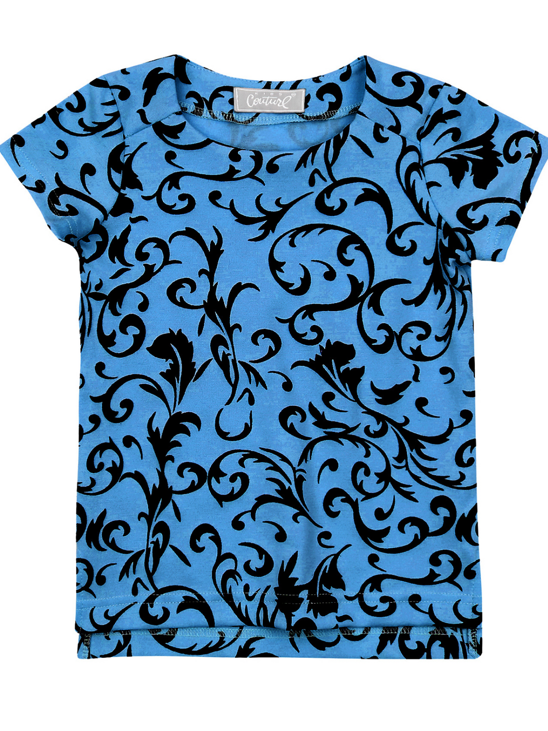 Kids Couture x Mia Belle Girls Blue Black Velvet Brocade Vine Top