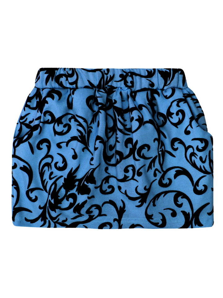 Kids Couture x Mia Belle Girls Blue Black Velvet Brocade Vine Skirt