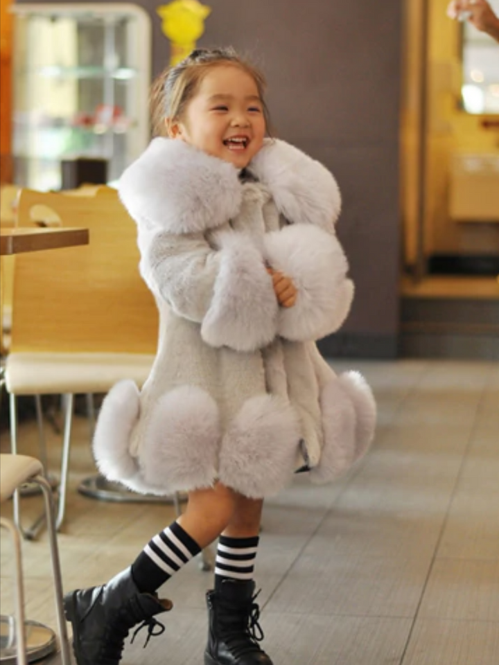 Girls Medium Long Faux Fur Coat 9Mon-7Y grey