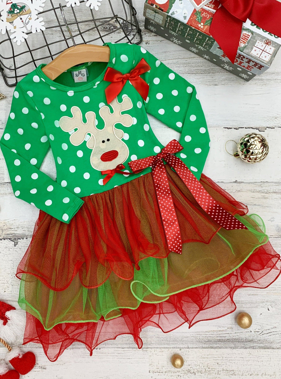 Christmas Dresses | Girls Polka Dot Bodice Christmas Tiered Tutu Dress