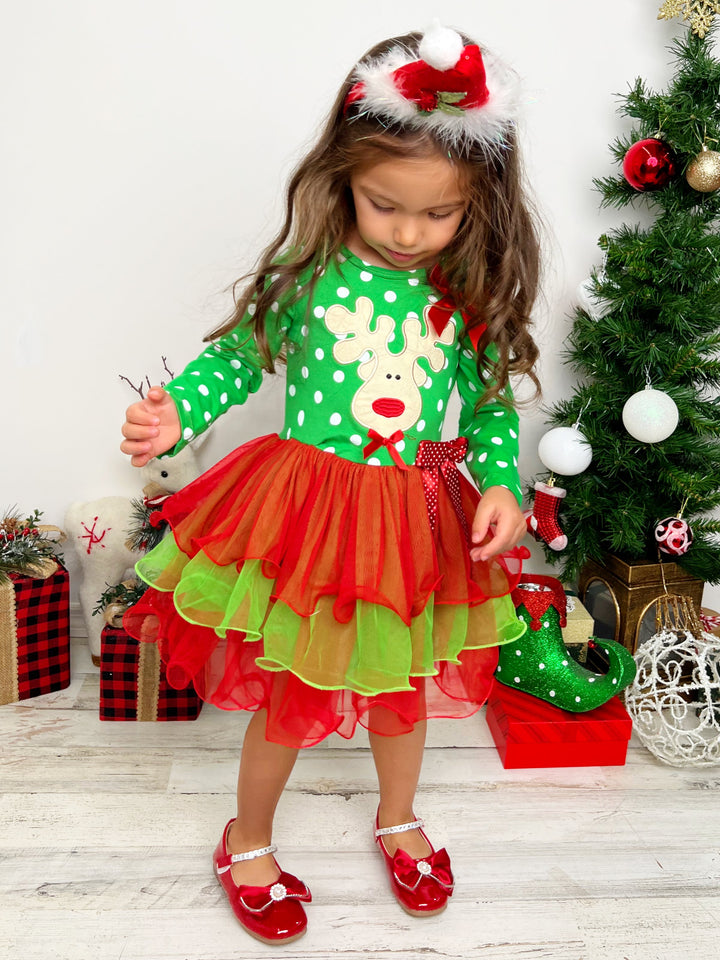 Christmas Dresses | Girls Polka Dot Bodice Christmas Tiered Tutu Dress