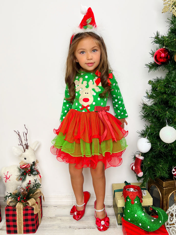 Christmas Dresses | Girls Polka Dot Bodice Christmas Tiered Tutu Dress