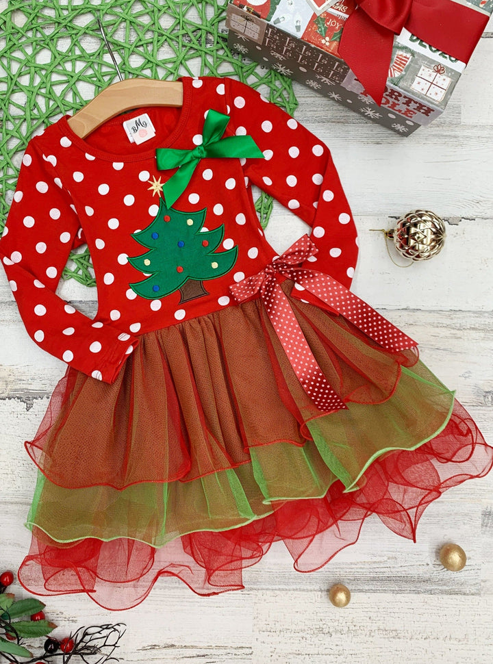 Christmas Dresses | Girls Polka Dot Bodice Christmas Tiered Tutu Dress