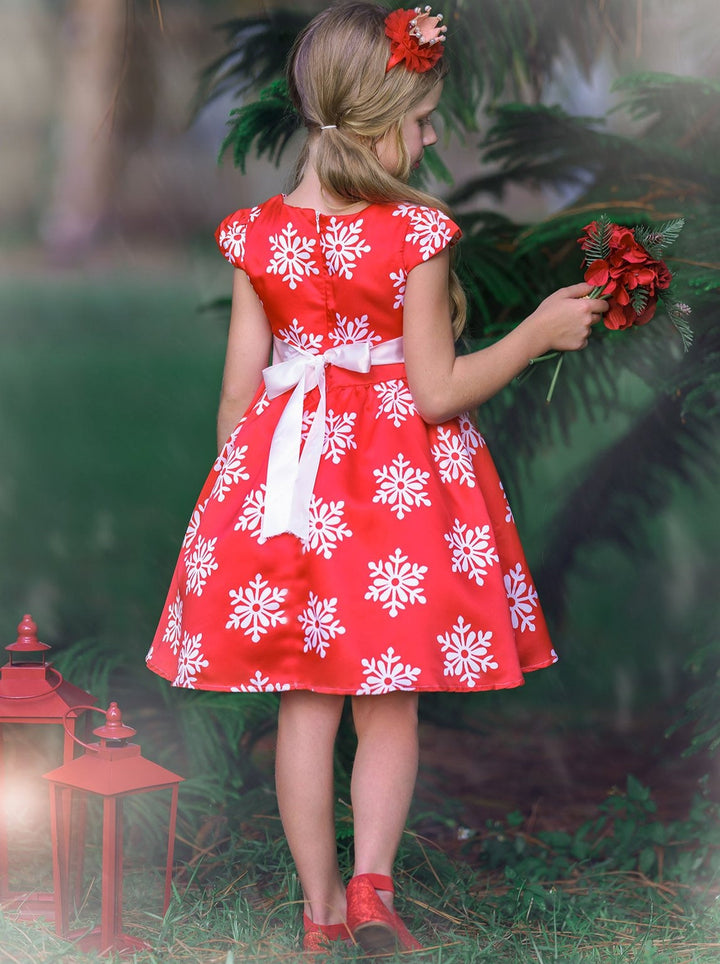 Winter Formal Dresses | Girls Red Cap Sleeve Snowflake Holiday Dress