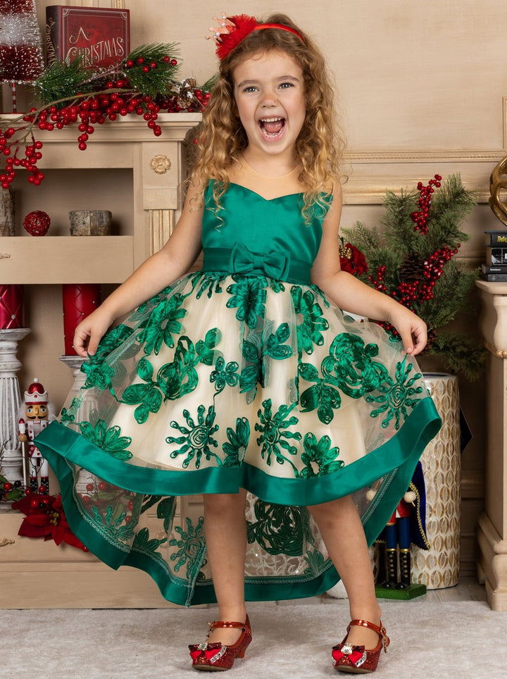 Winter Formal Wear | Girls Sheer Collar Chiffon Hi-Lo Holiday Dress