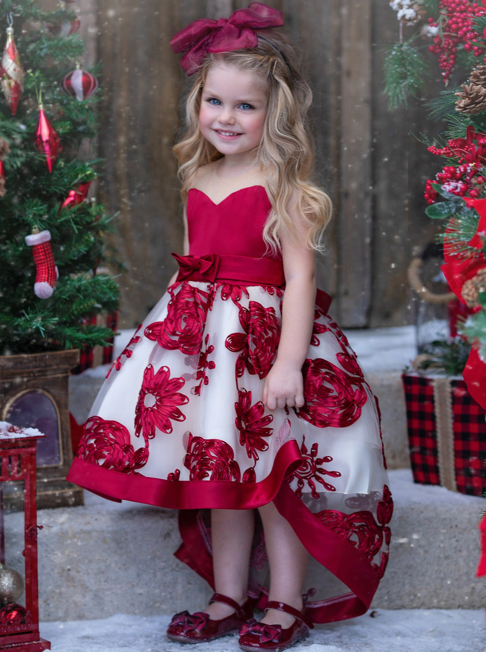 Winter Formal Wear | Girls Sheer Collar Chiffon Hi-Lo Holiday Dress