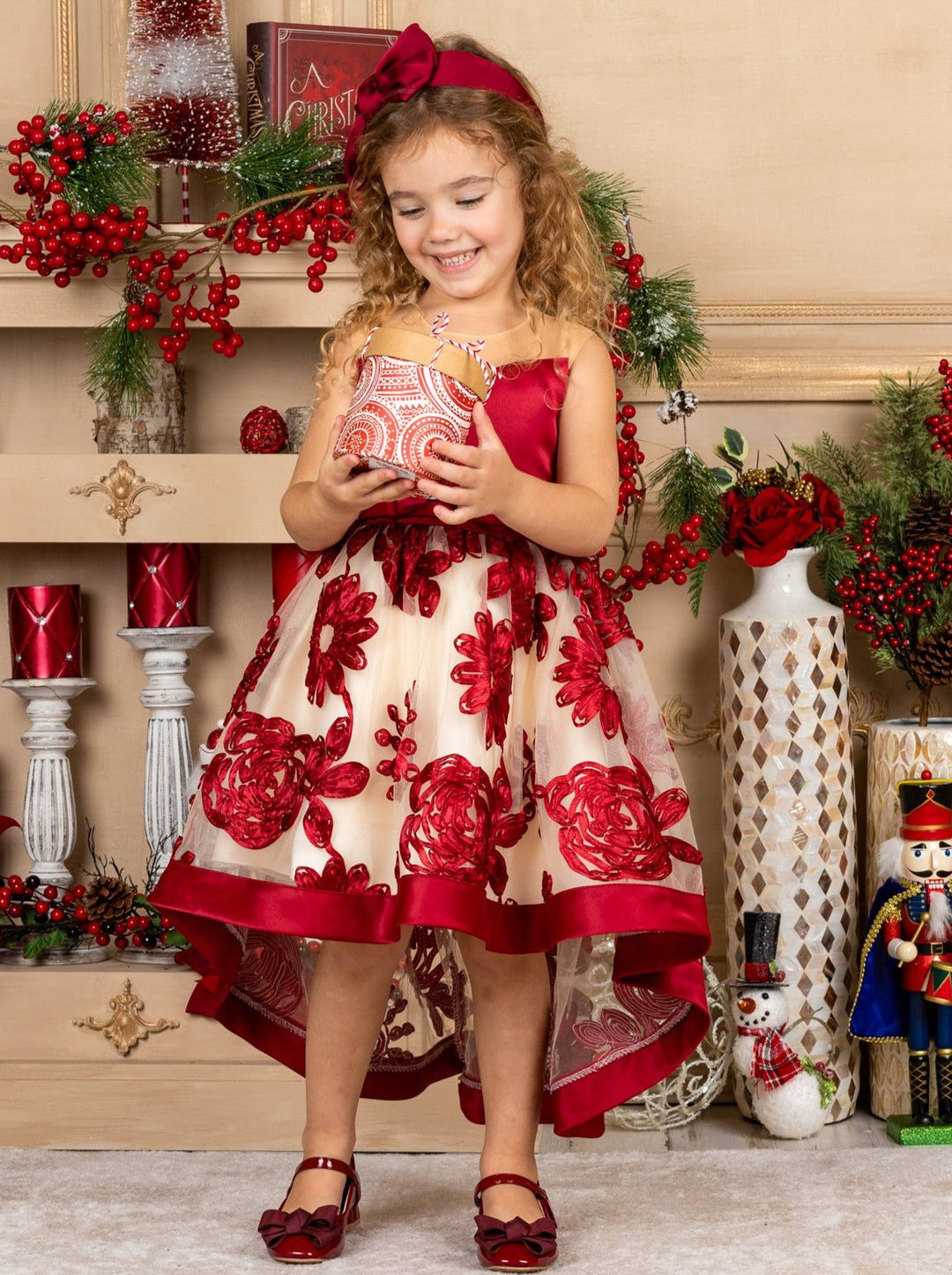 Winter Formal Wear | Girls Sheer Collar Chiffon Hi-Lo Holiday Dress