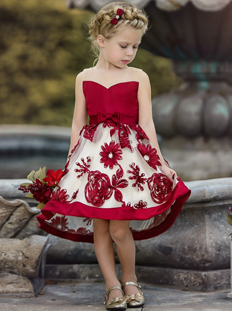 Winter Formal Wear | Girls Sheer Collar Chiffon Hi-Lo Holiday Dress