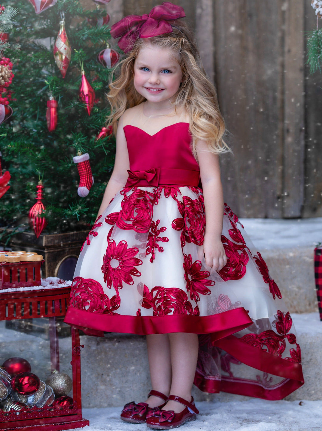 Winter Formal Wear | Girls Sheer Collar Chiffon Hi-Lo Holiday Dress