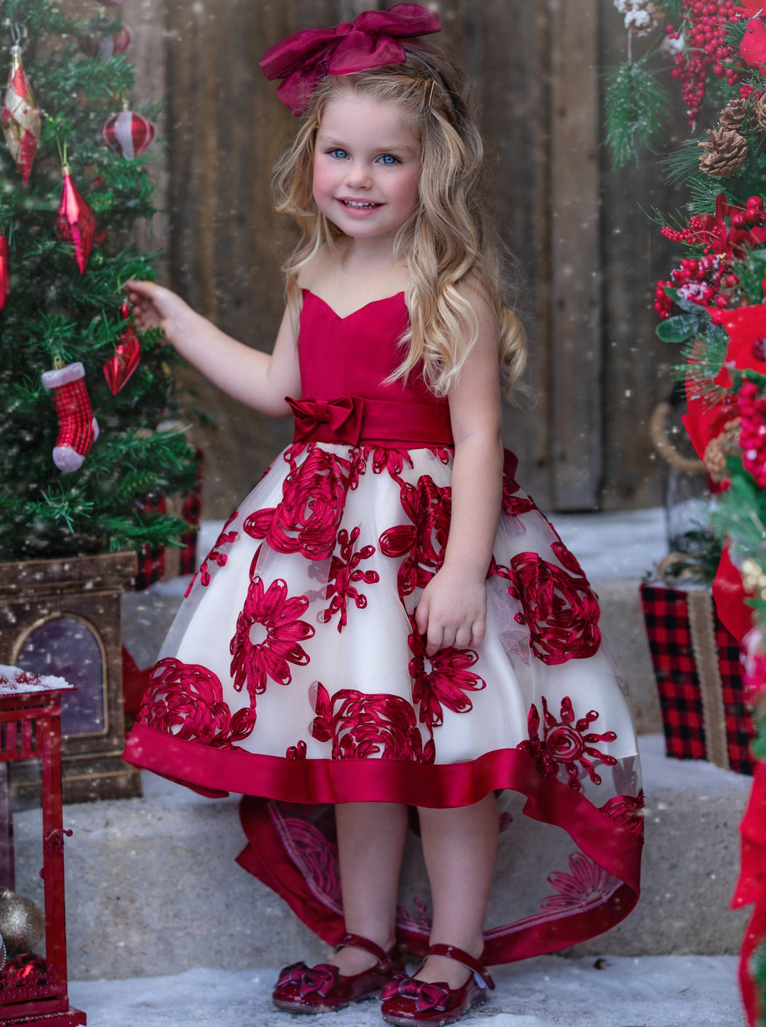 Winter Formal Wear | Girls Sheer Collar Chiffon Hi-Lo Holiday Dress