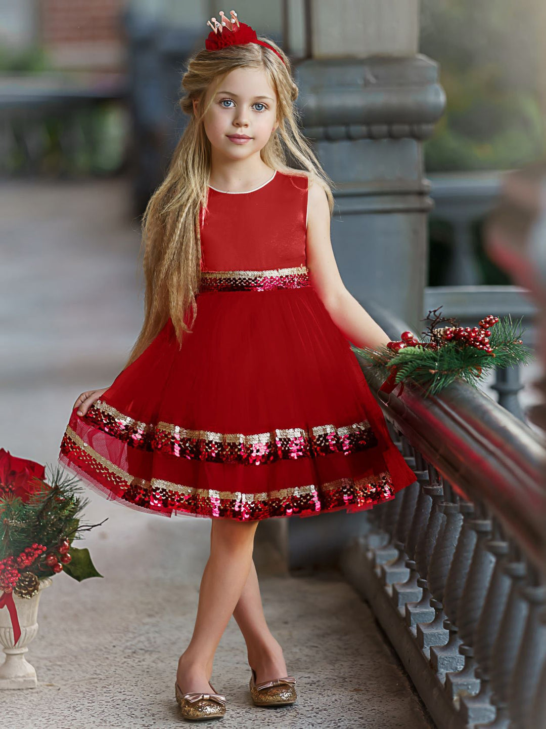 Girls Winter Formal Dress | Tiered Sequined Tulle Holiday Dress