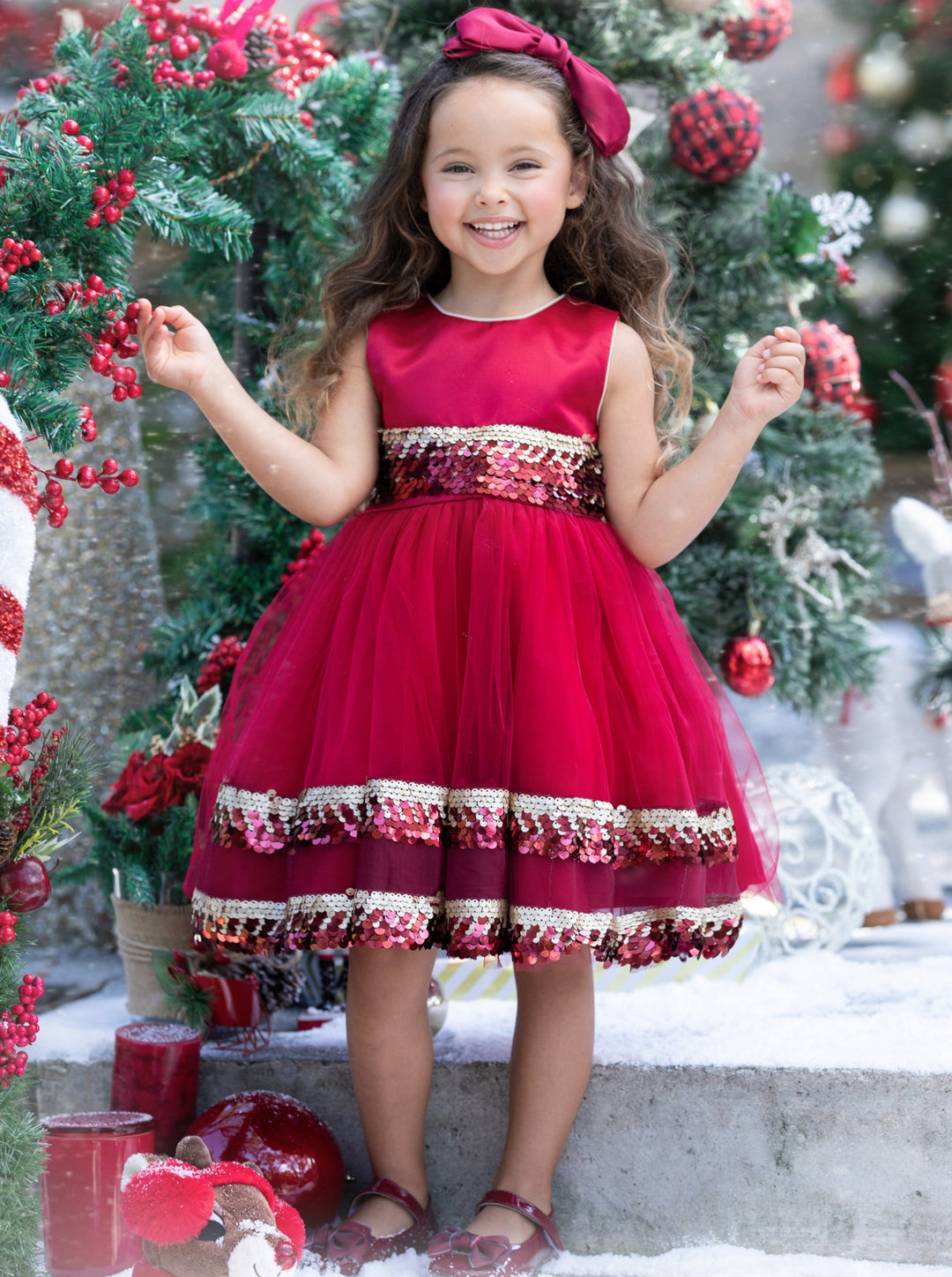 Girls Winter Formal Dress | Tiered Sequined Tulle Holiday Dress