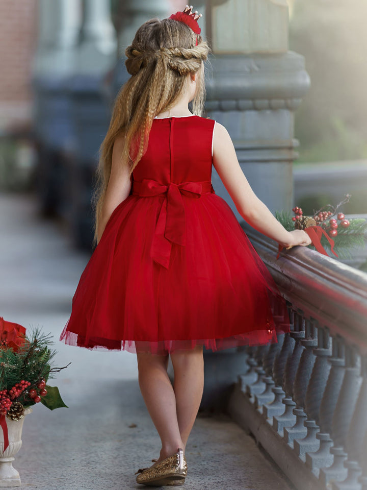 Girls Winter Formal Dress | Tiered Sequined Tulle Holiday Dress