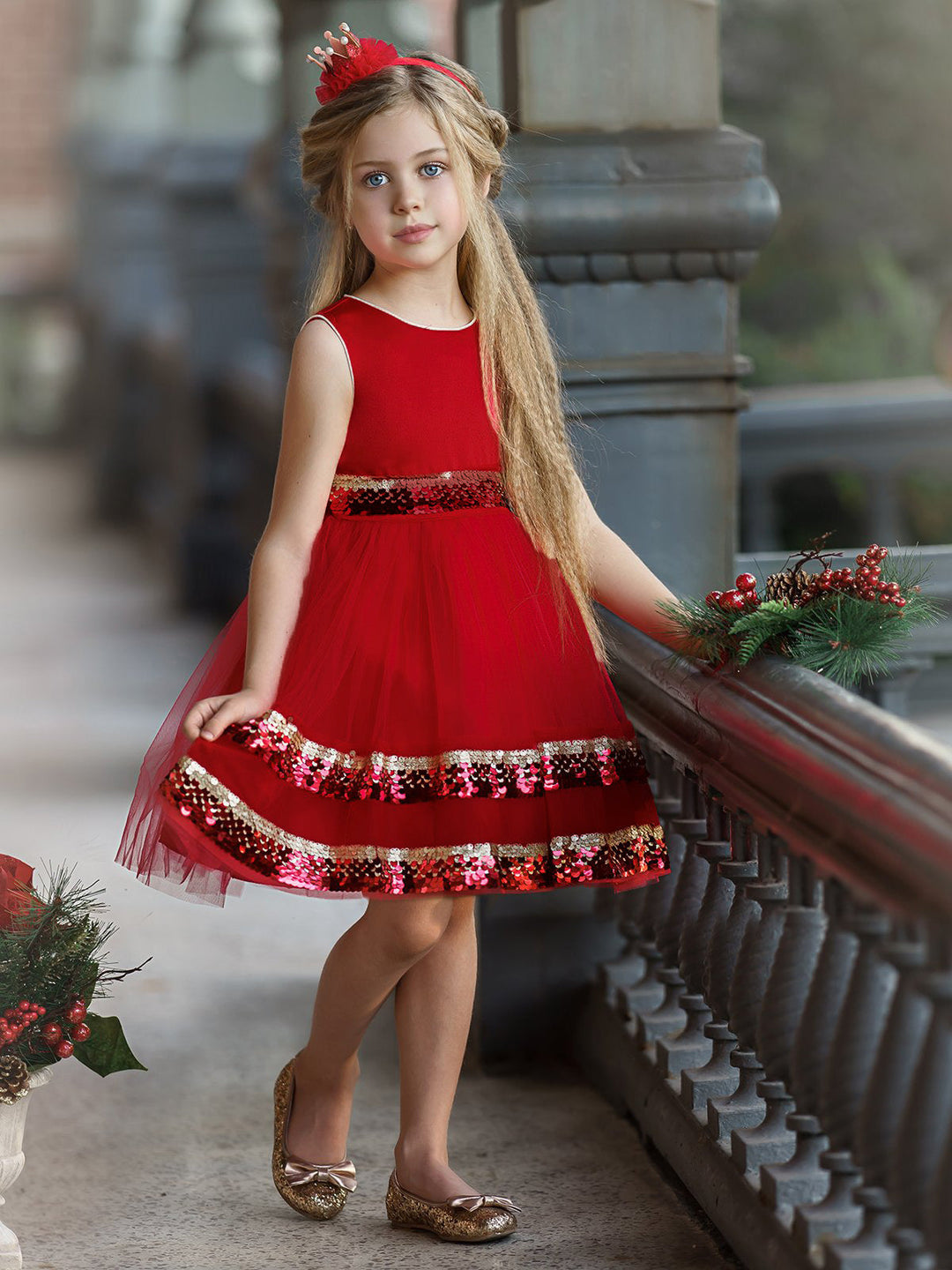 Girls Winter Formal Dress | Tiered Sequined Tulle Holiday Dress