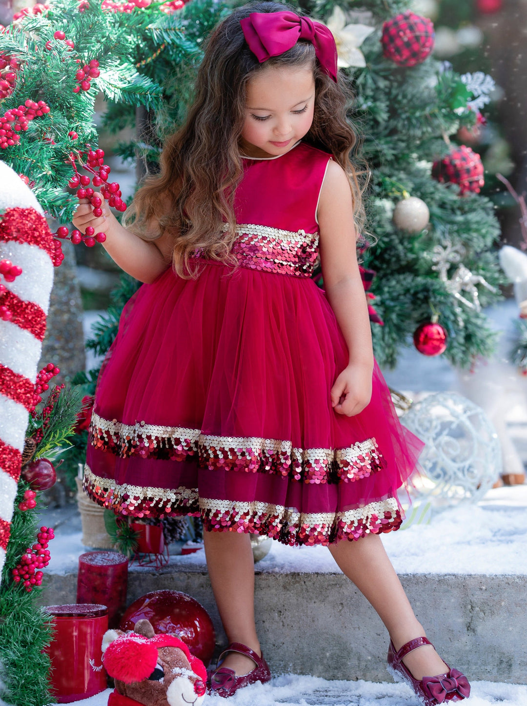 Girls Winter Formal Dress | Tiered Sequined Tulle Holiday Dress