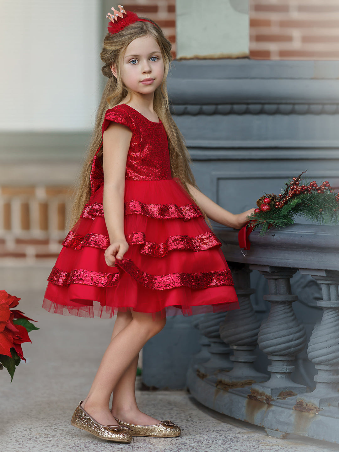 Girls Sparkle Dresses | Cap Sleeve Sequin Tulle Holiday Princess Dress