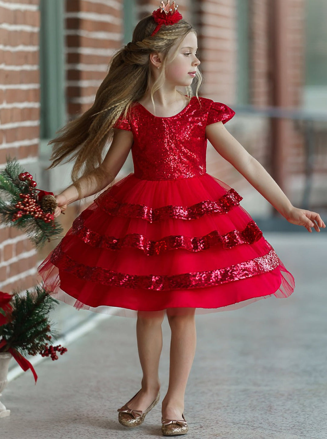 Girls Sparkle Dresses | Cap Sleeve Sequin Tulle Holiday Princess Dress