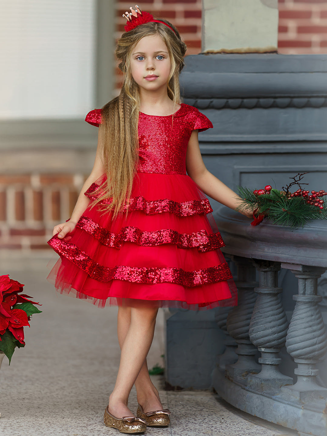 Girls Sparkle Dresses | Cap Sleeve Sequin Tulle Holiday Princess Dress