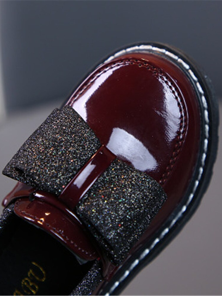 Shoes By Liv & Mia | Girls Glitter Bow Patent Vegan Leather Loafers