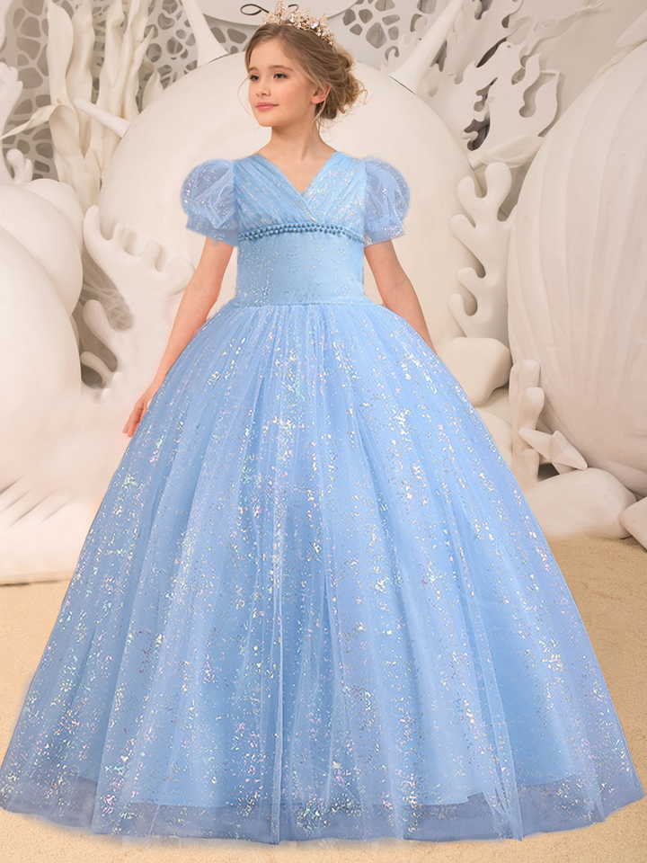 Luxury Blue Glitter Gown | Little Girls Formal Dress - Mia Belle Girls