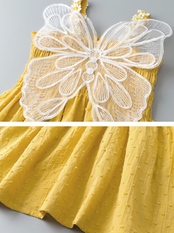 Girls Spring Dress | Embroidered Daisy Strap Fairy Wings Smocked Dress