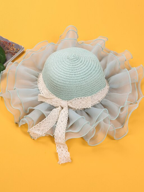 Girls Tulle Brim Straw Hat