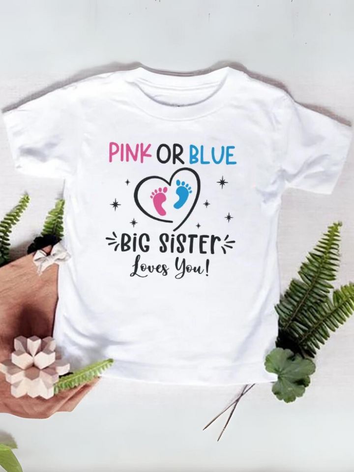 Girl's Big Sister Loves You T-Shirt – Gender Reveal Announcement